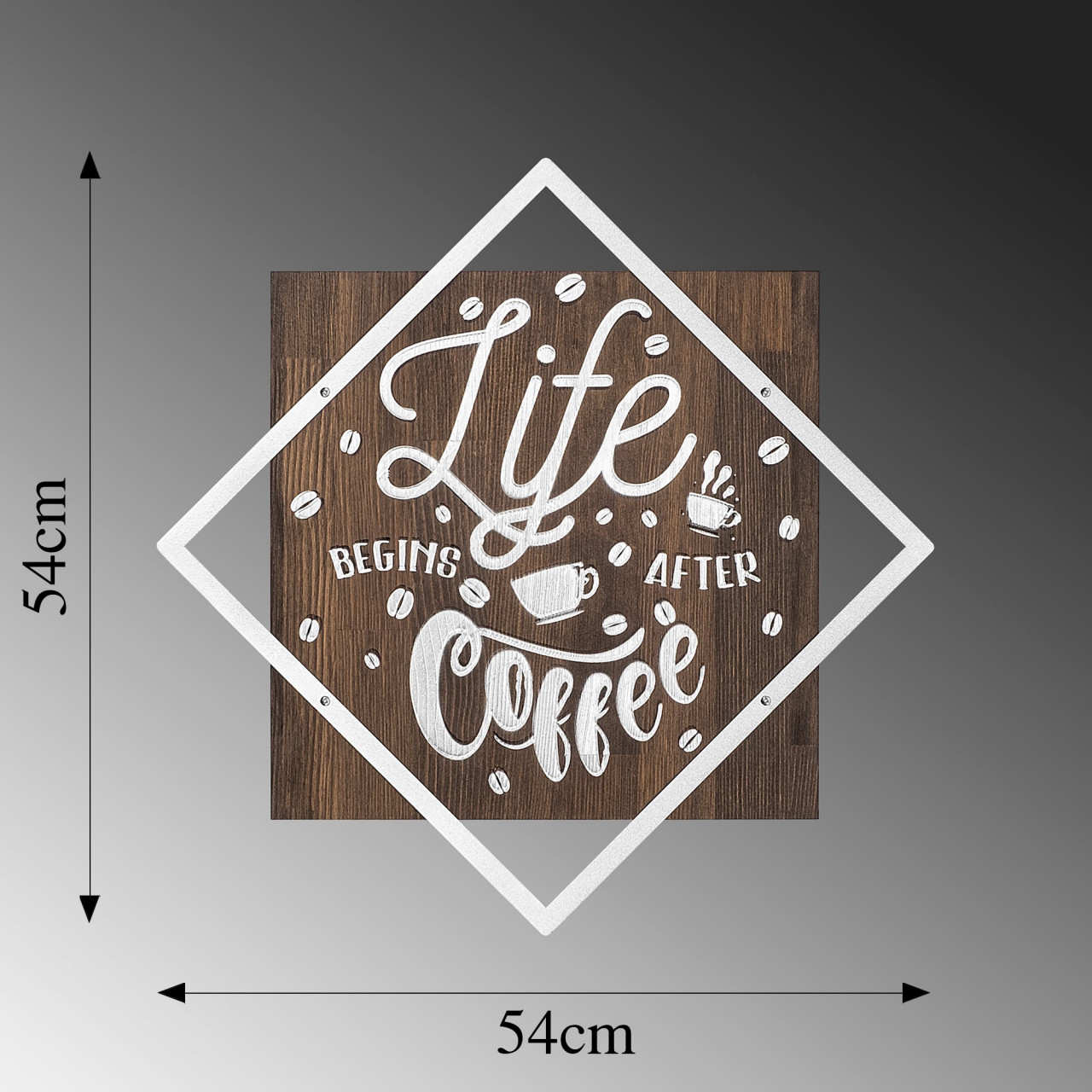 Poze Accesoriu decorativ de perete din lemn Life begins after coffee argintiu