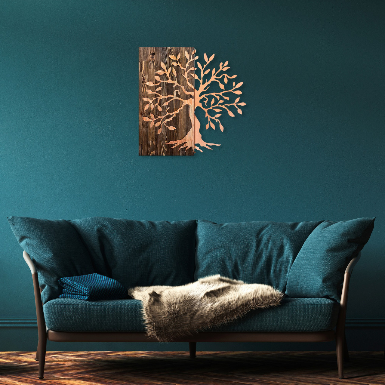 Poze Accesoriu decorativ de perete din lemn Tree copper