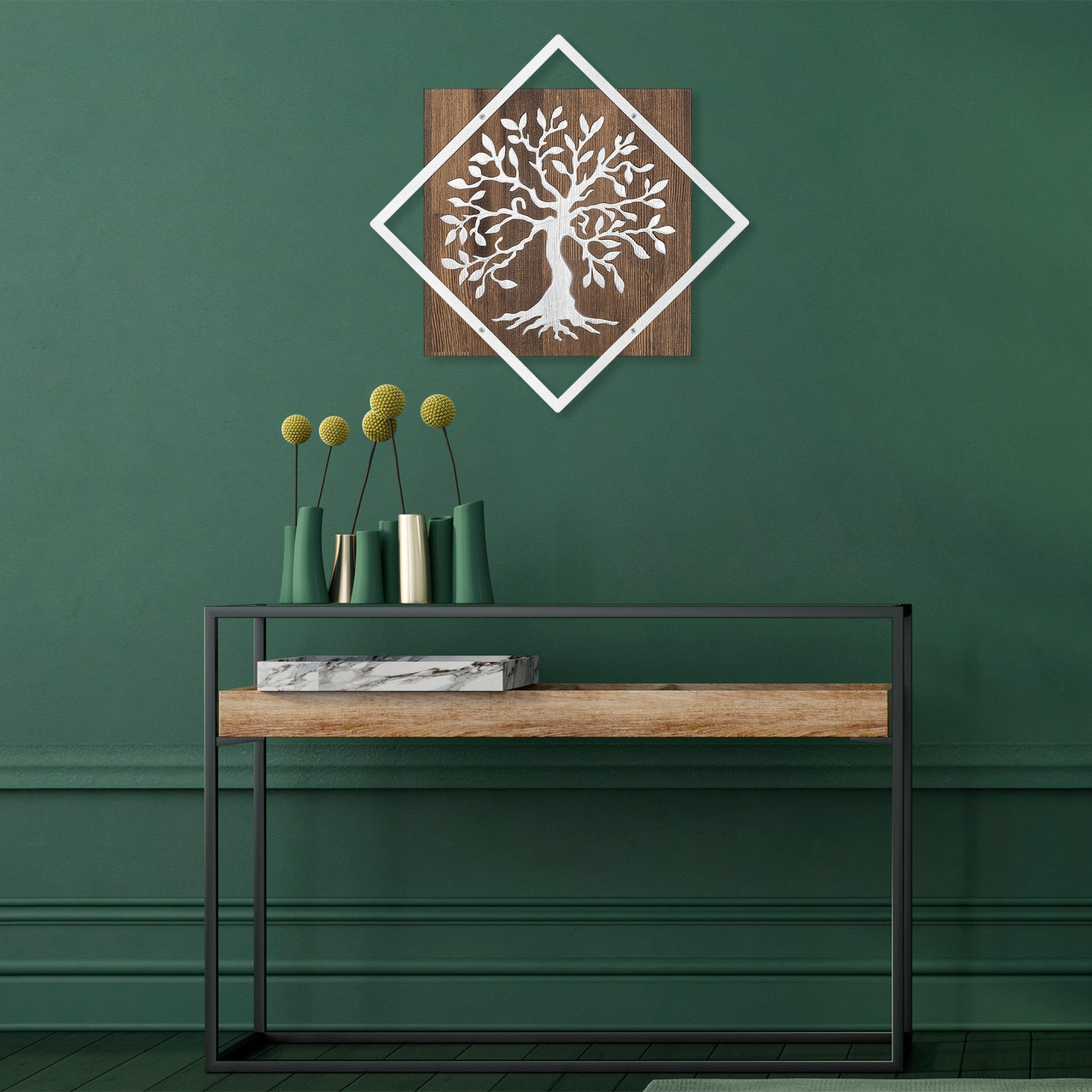 Poze Accesoriu decorativ de perete din lemn Tree v2 argintiu