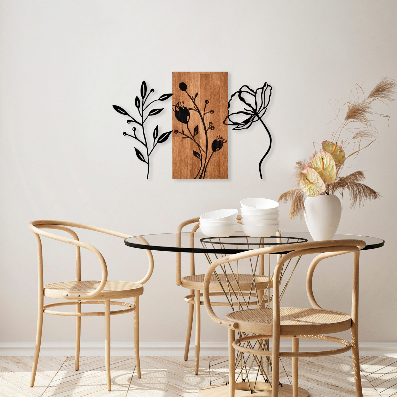 Poze Accesoriu decorativ de perete din lemn Triple Flowers - 383