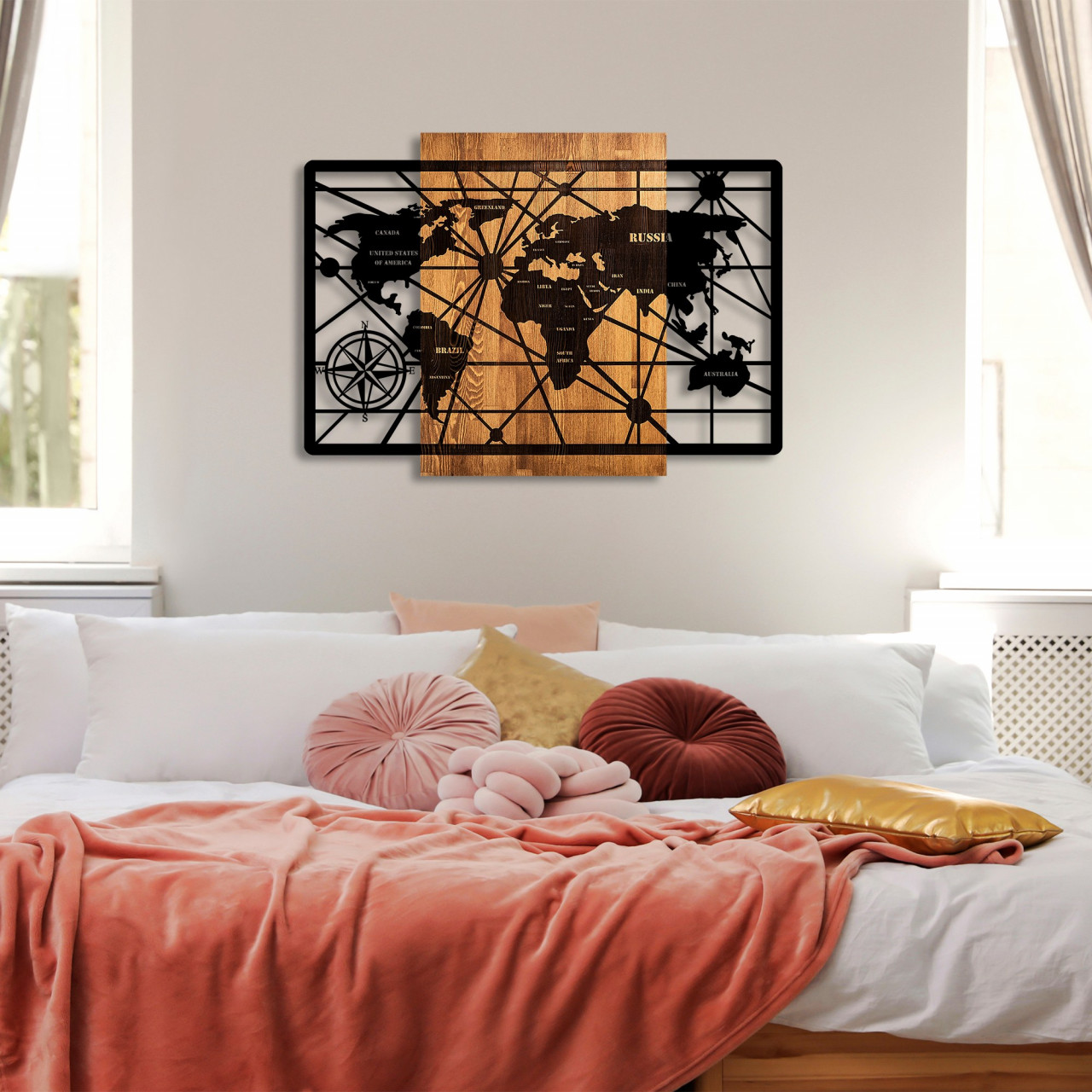 Poze Accesoriu decorativ de perete din lemn World Map 6-L