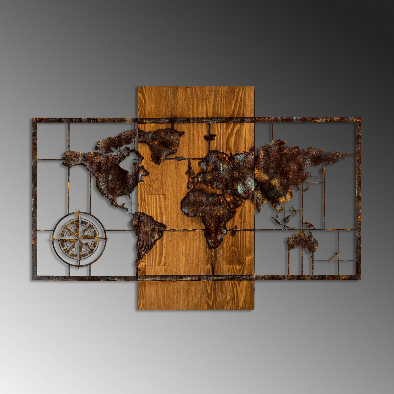 Poze Accesoriu decorativ de perete din lemn World Map With Compass 5