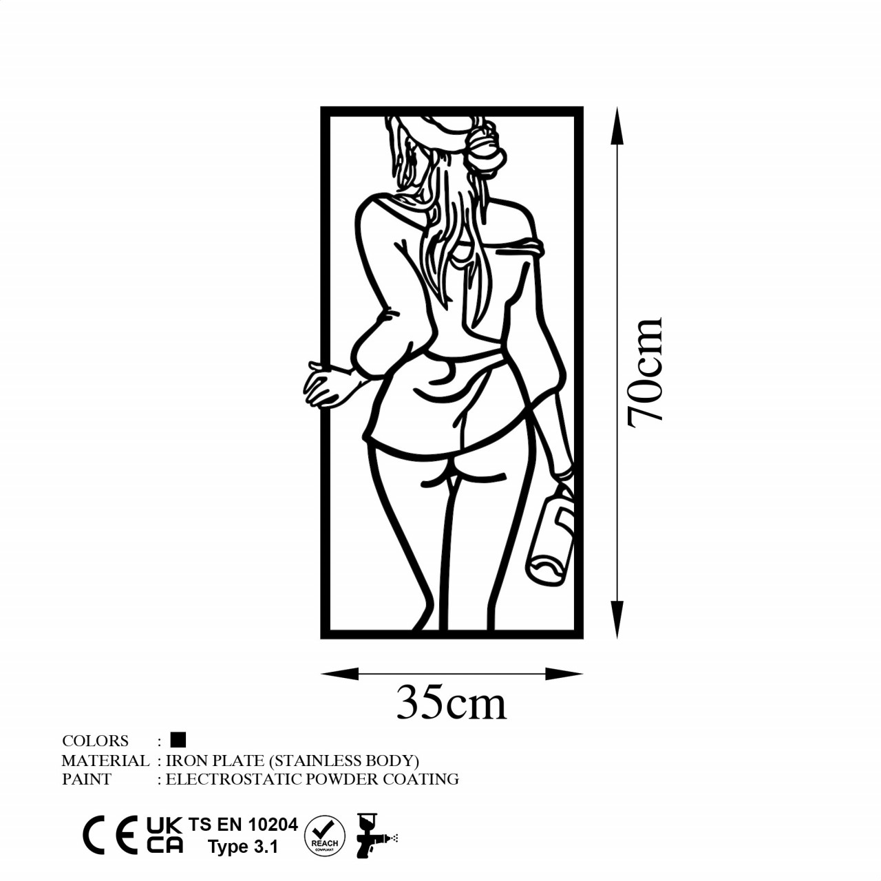 Poze Accesoriu decorativ de perete metalic Back Woman With Wine Glass