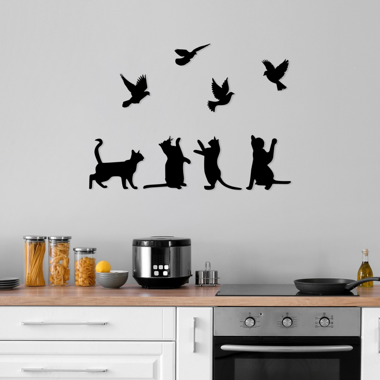 Poze Accesoriu decorativ de perete metalic Birds playing with cats