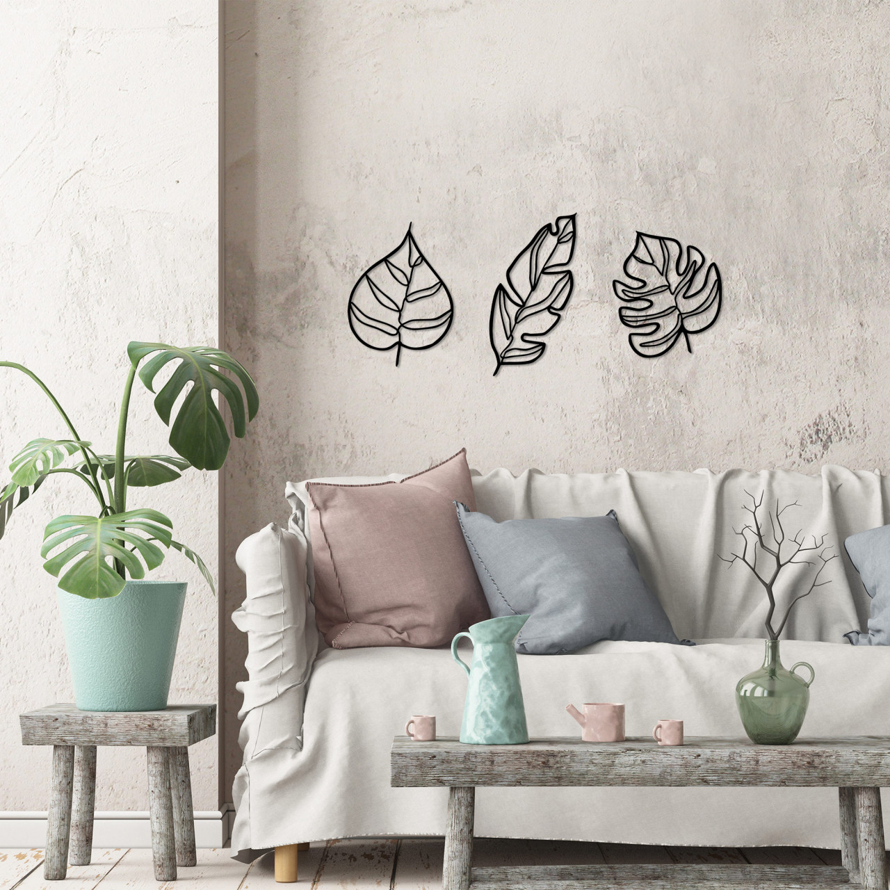 Poze Accesoriu decorativ de perete metalic Leaves - 485