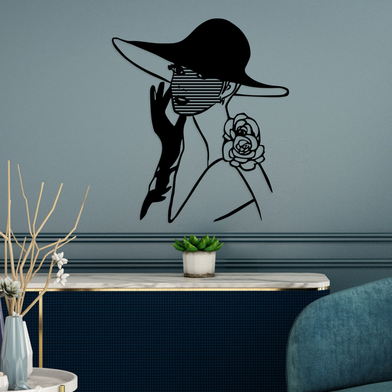 Poze Accesoriu decorativ de perete metalic Striped woman