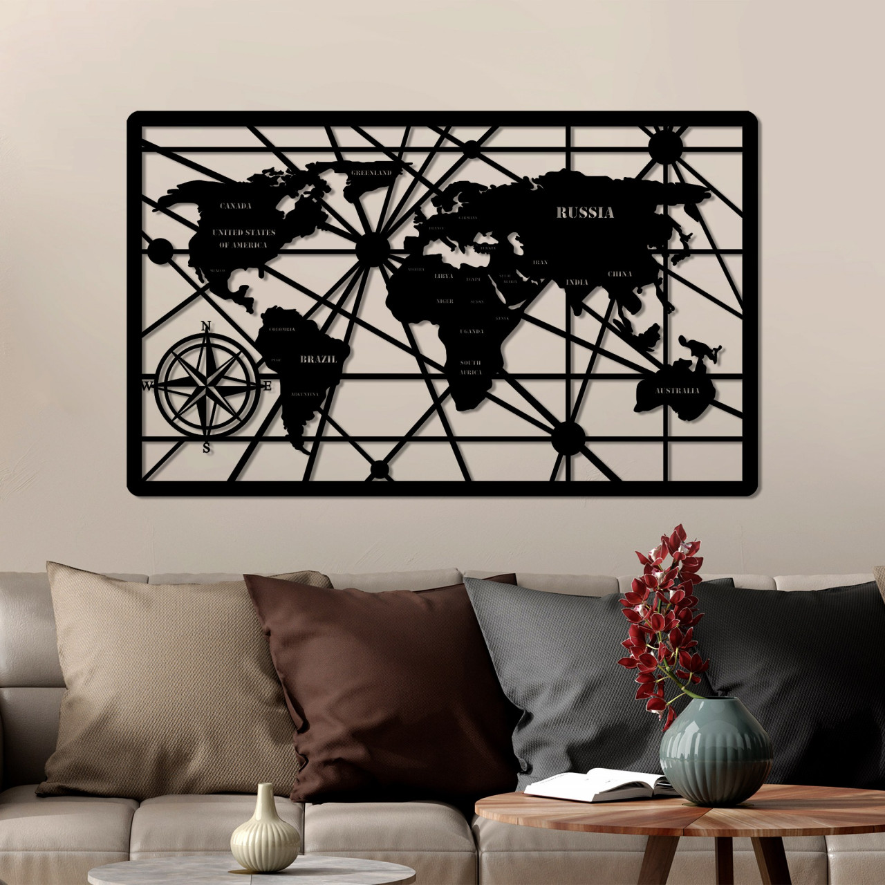 Poze Accesoriu decorativ de perete metalic World Map 7-L