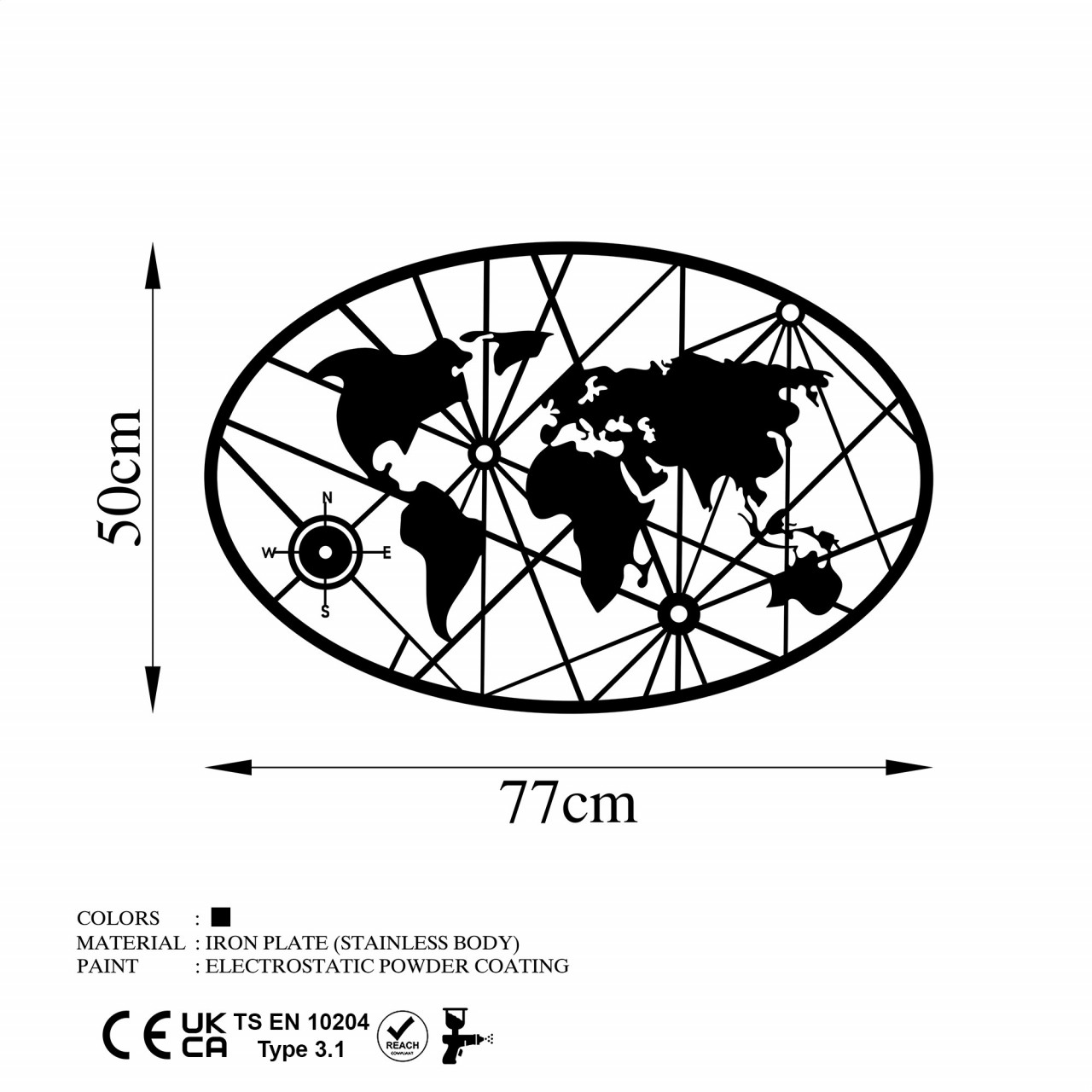 Poze Accesoriu decorativ de perete metalic World Map 8-S v2