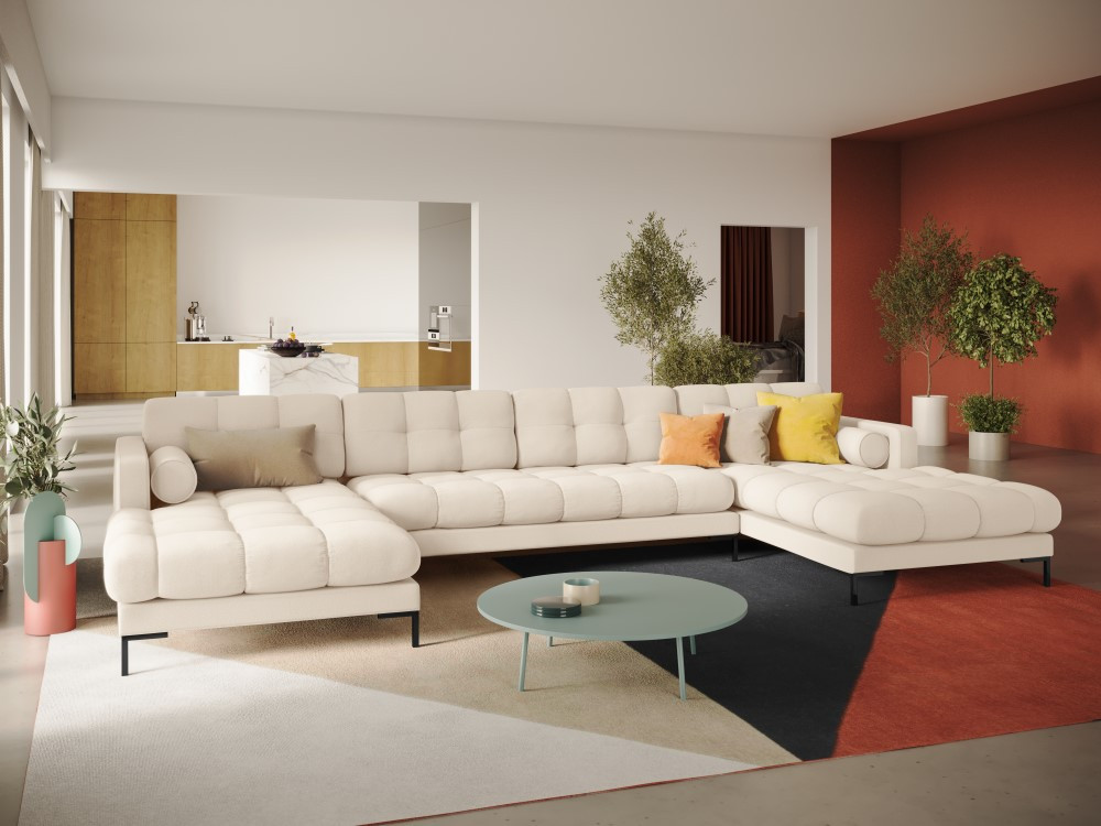 Poze Coltar 7 locuri tapitat Bali picioare negre – L383 x l185 x h75
