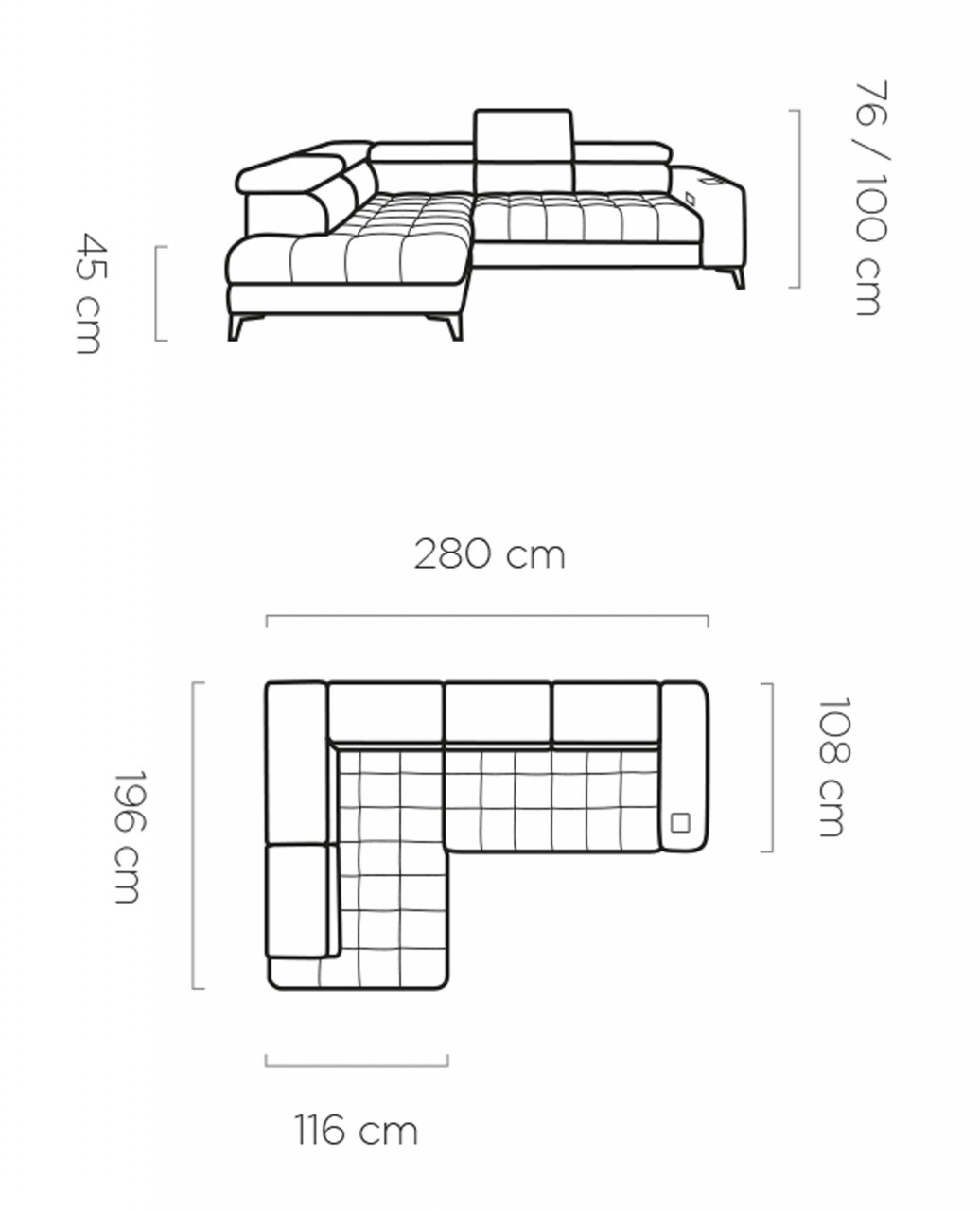 Poze Coltar cu reglaj electric Baggio - L280 x l196 x h100 cm