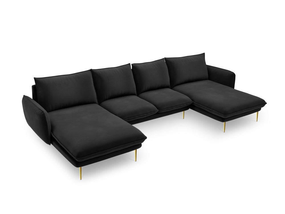 Poze Coltar tapitat Vienna 6 locuri velvet/picioare gold – L350 x l170 x h95