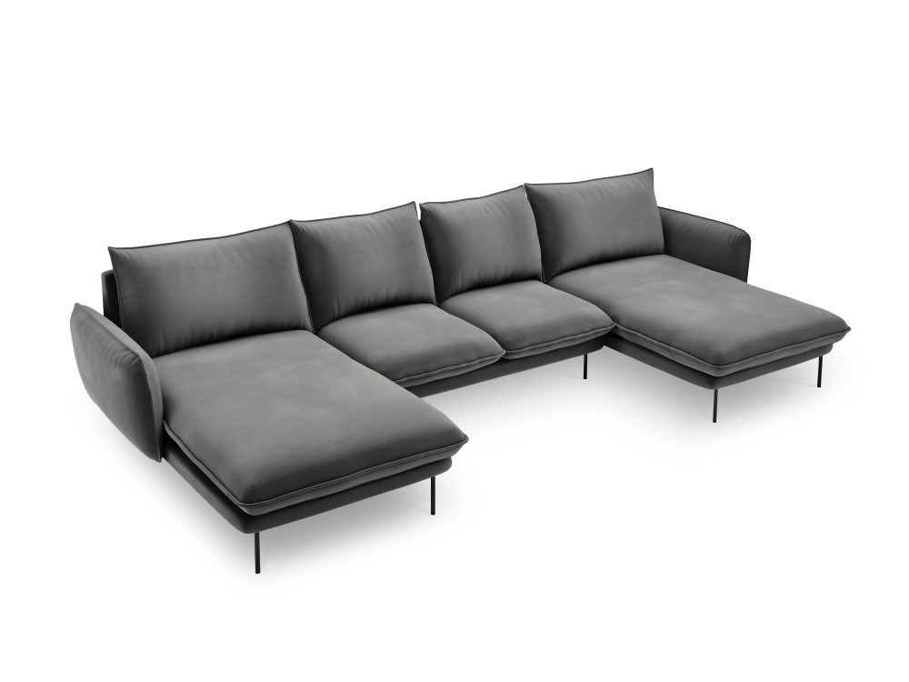 Poze Coltar tapitat Vienna 6 locuri velvet/picioare negru – L350 x l170 x h95