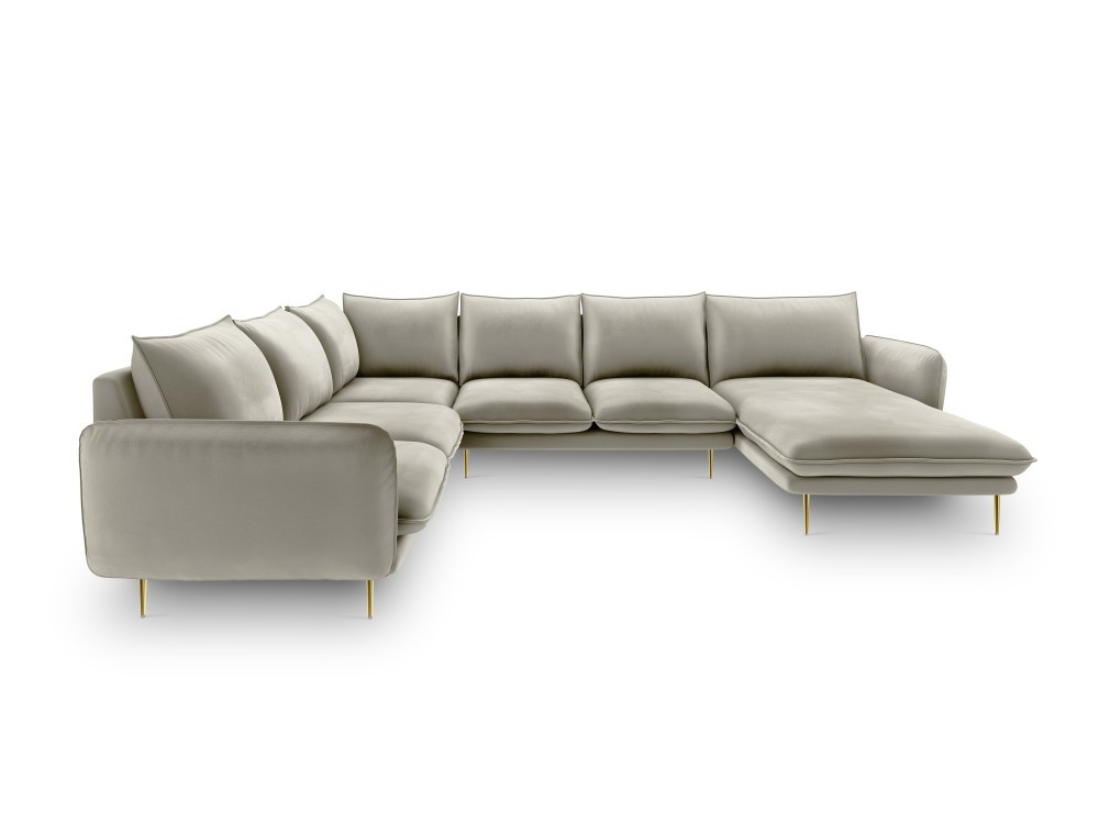 Poze Coltar tapitat Vienna 7 locuri velvet/picioare gold – L330 x l235 x h95