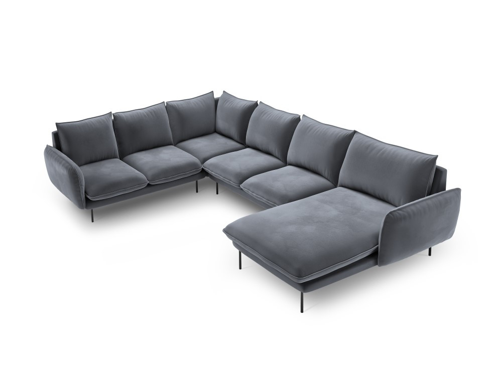 Poze Coltar tapitat Vienna 7 locuri velvet/picioare gold – L330 x l235 x h95