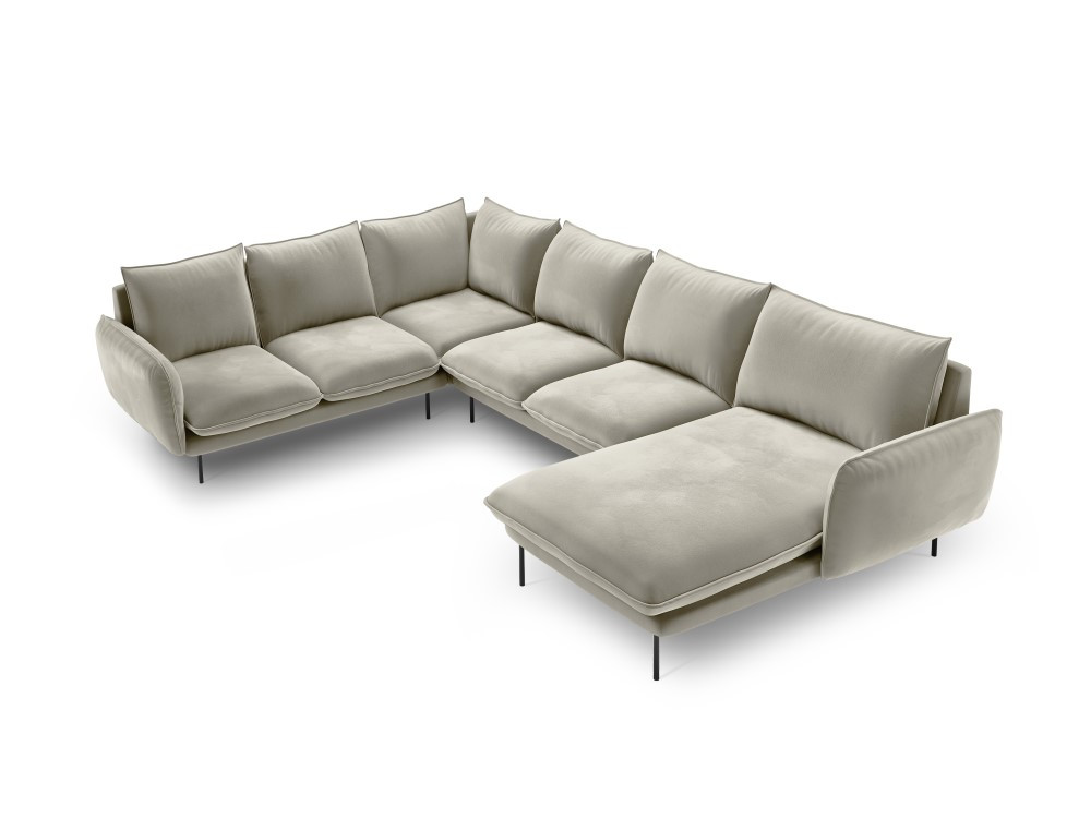 Coltar tapitat vienna 7 locuri velvet/picioare negre – l330 x l235 x h95