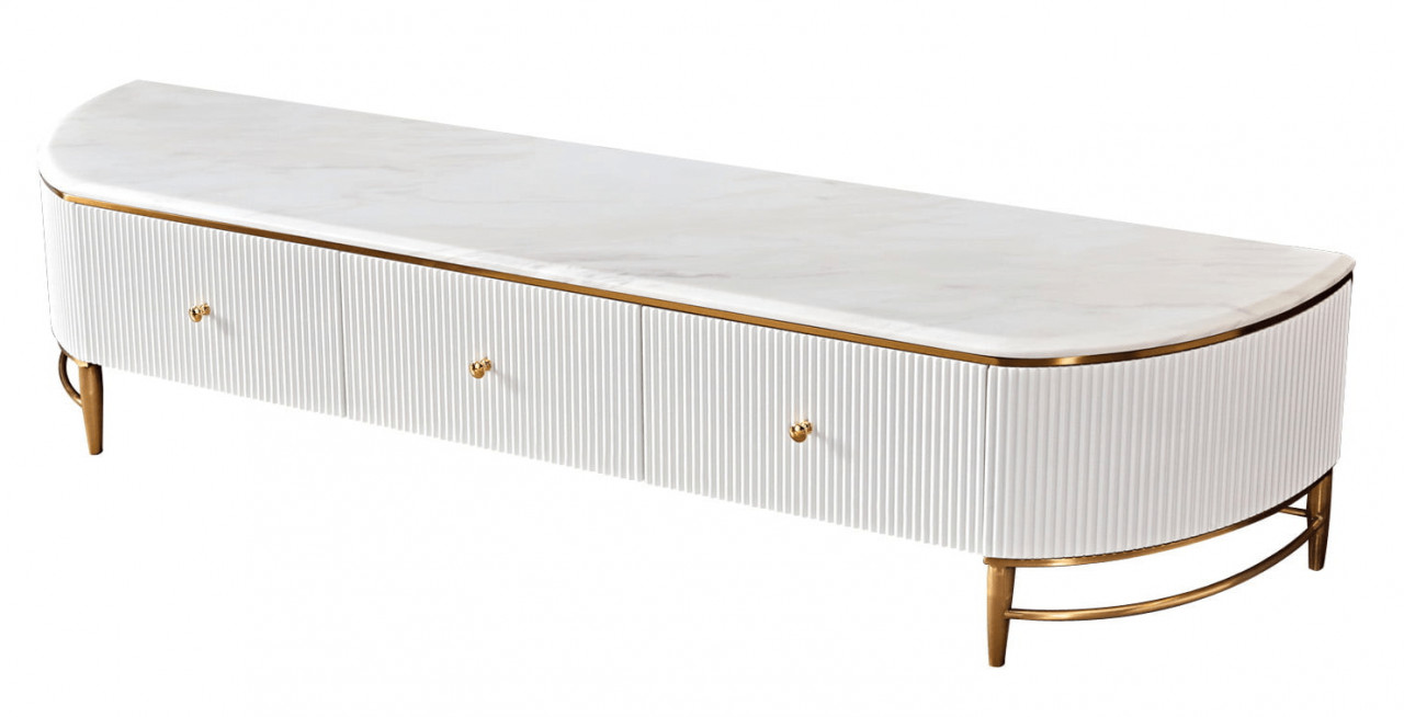 Poze Comoda TV Alexis alb/gold si marmura – H42 cm