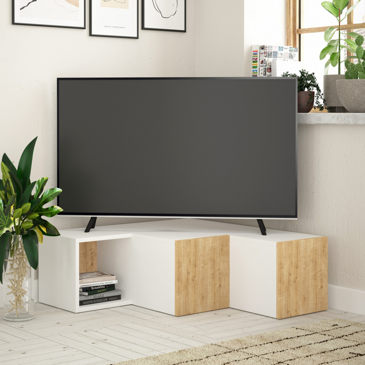 Poze Comoda TV Compact alba / stejar