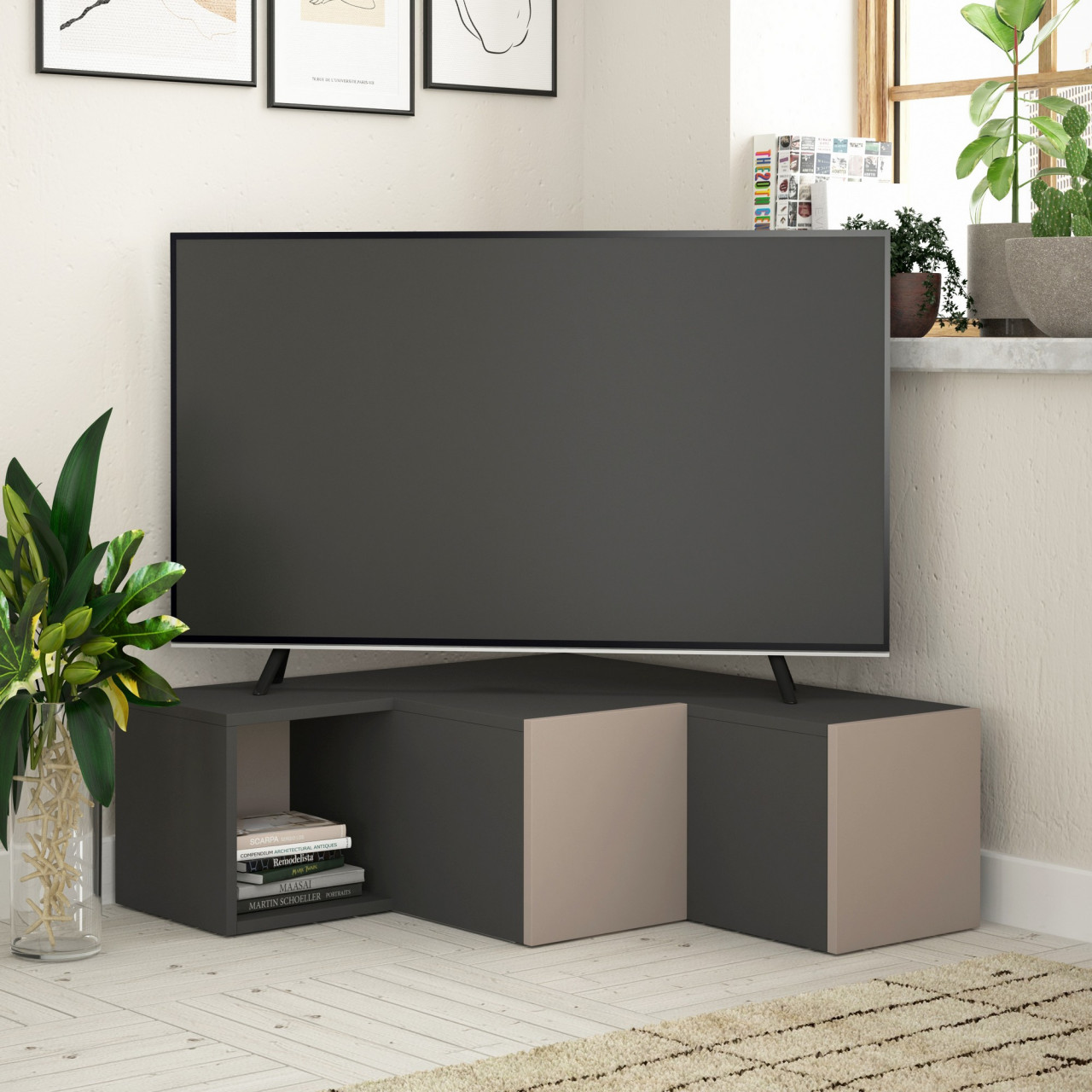 Poze Comoda TV Compact antracit/maro deschis