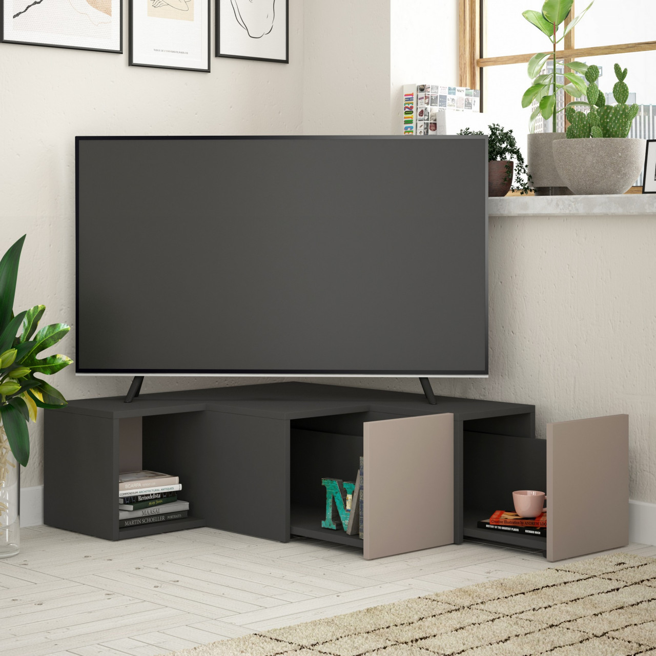 Poze Comoda TV Compact antracit/maro deschis