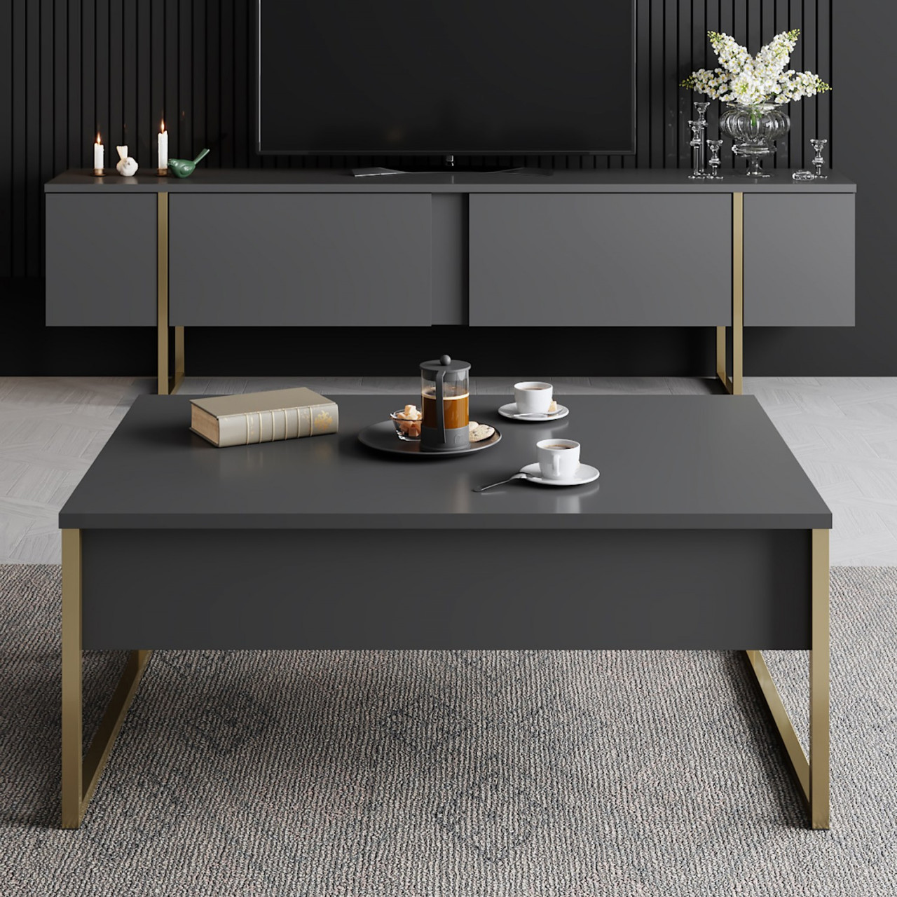 Poze Comoda TV Luxe antracit / auriu