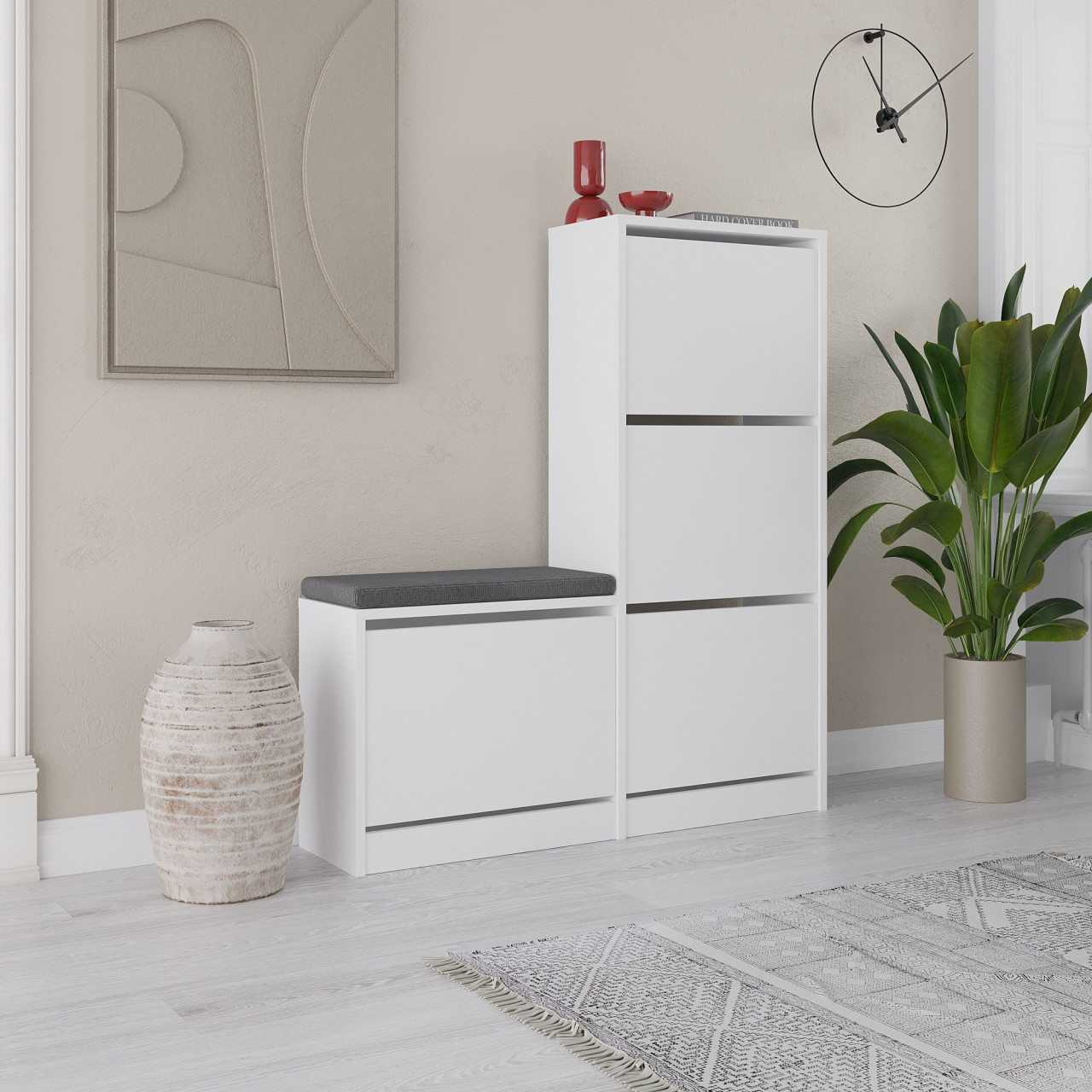 Poze Dulap de incaltaminte MDF Dude alb L108 cm - H118,5 cm