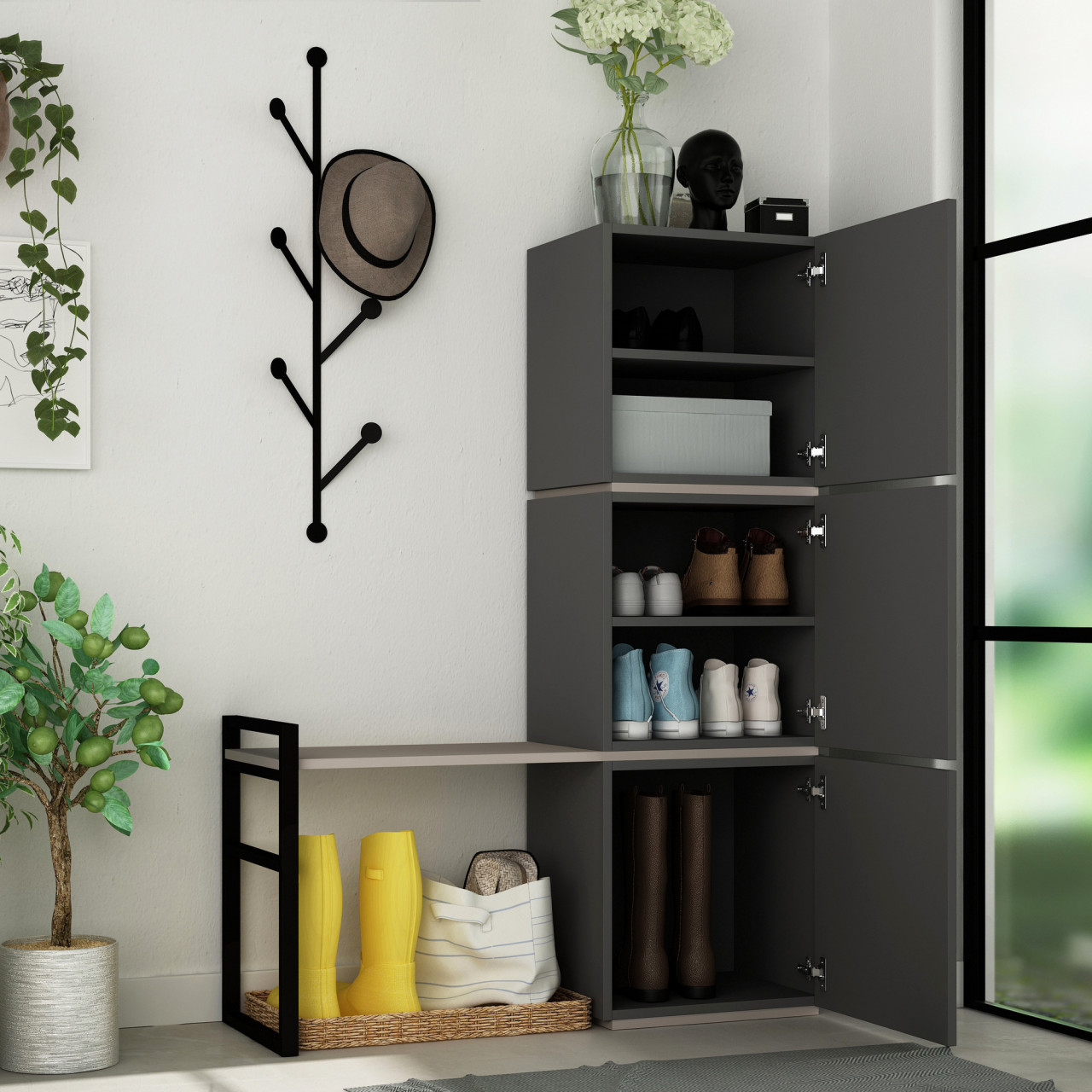 Poze Dulap MDF de incaltamnite Mello antracit L109 cm - H149 cm