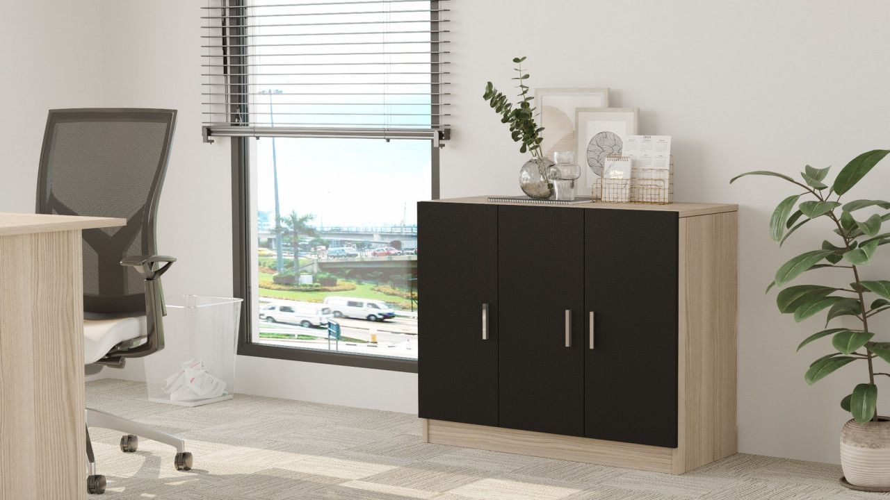 Poze Dulap MDF Vario E stejar/negru L89,1 cm - H73,8 cm