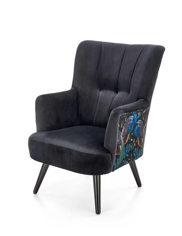 Fotoliu pagoni velvet negru - h95 cm