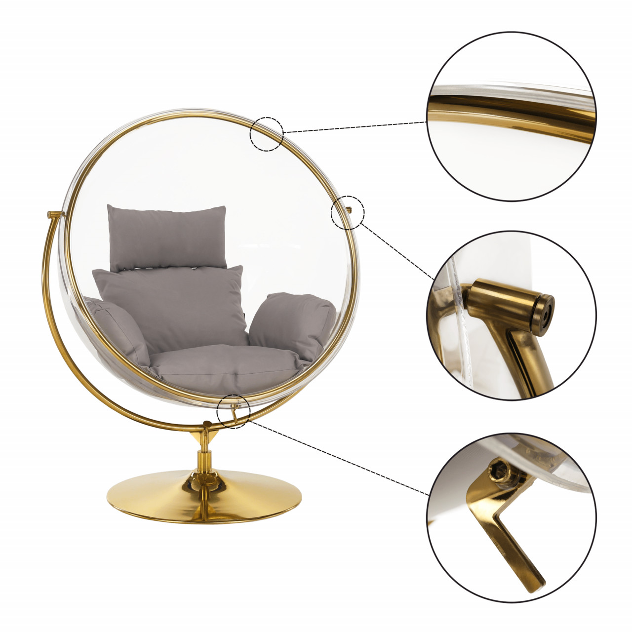 Poze Fotoliu suspendat cu suport Bubble Tip2 transparent/auriu/gri