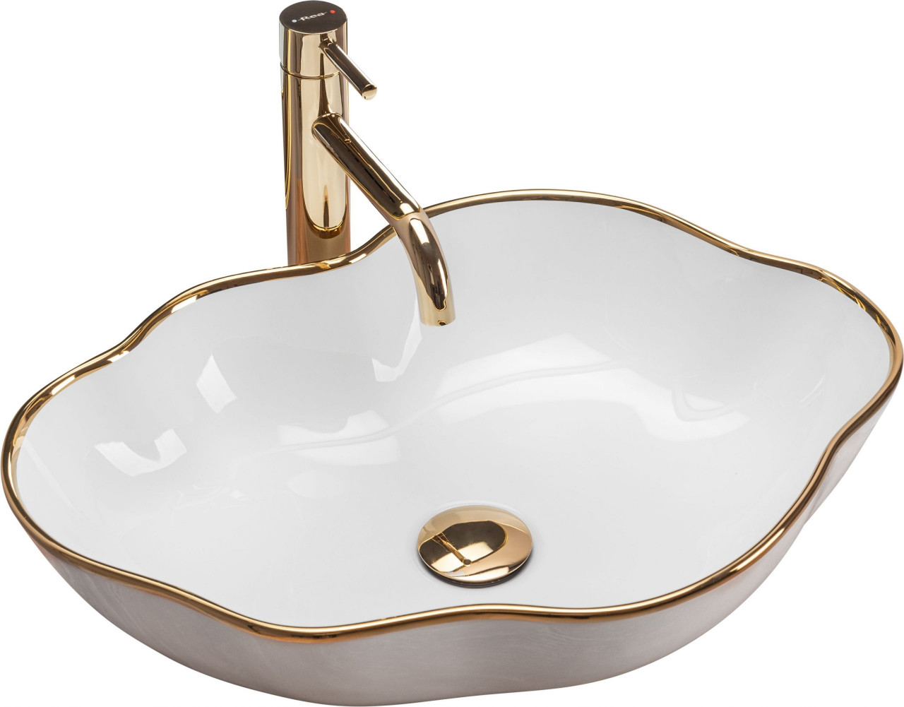 Poze Lavoar Pearl Gold Edge ceramica sanitara alb – 51,5 cm