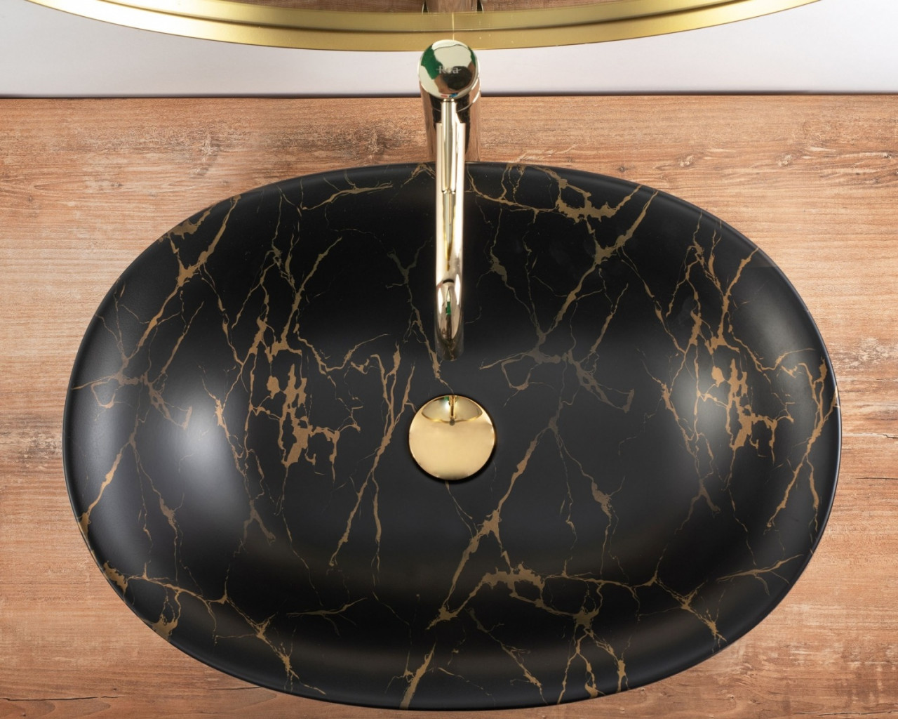 Poze Lavoar Roma Negru Marble mat ceramica sanitara - 56 cm