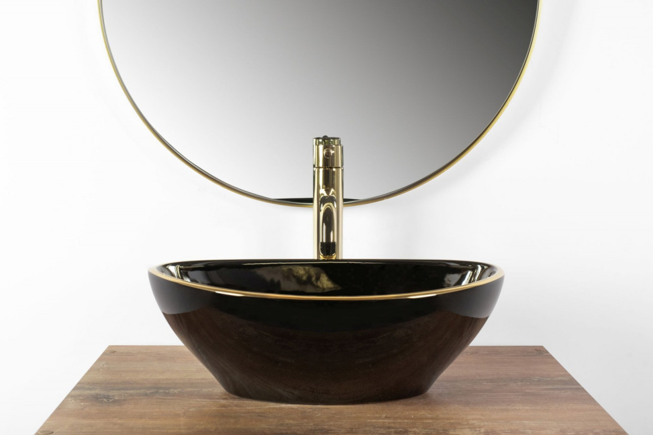 Poze Lavoar Sofia negru lucios gold edge ceramica - 41 cm