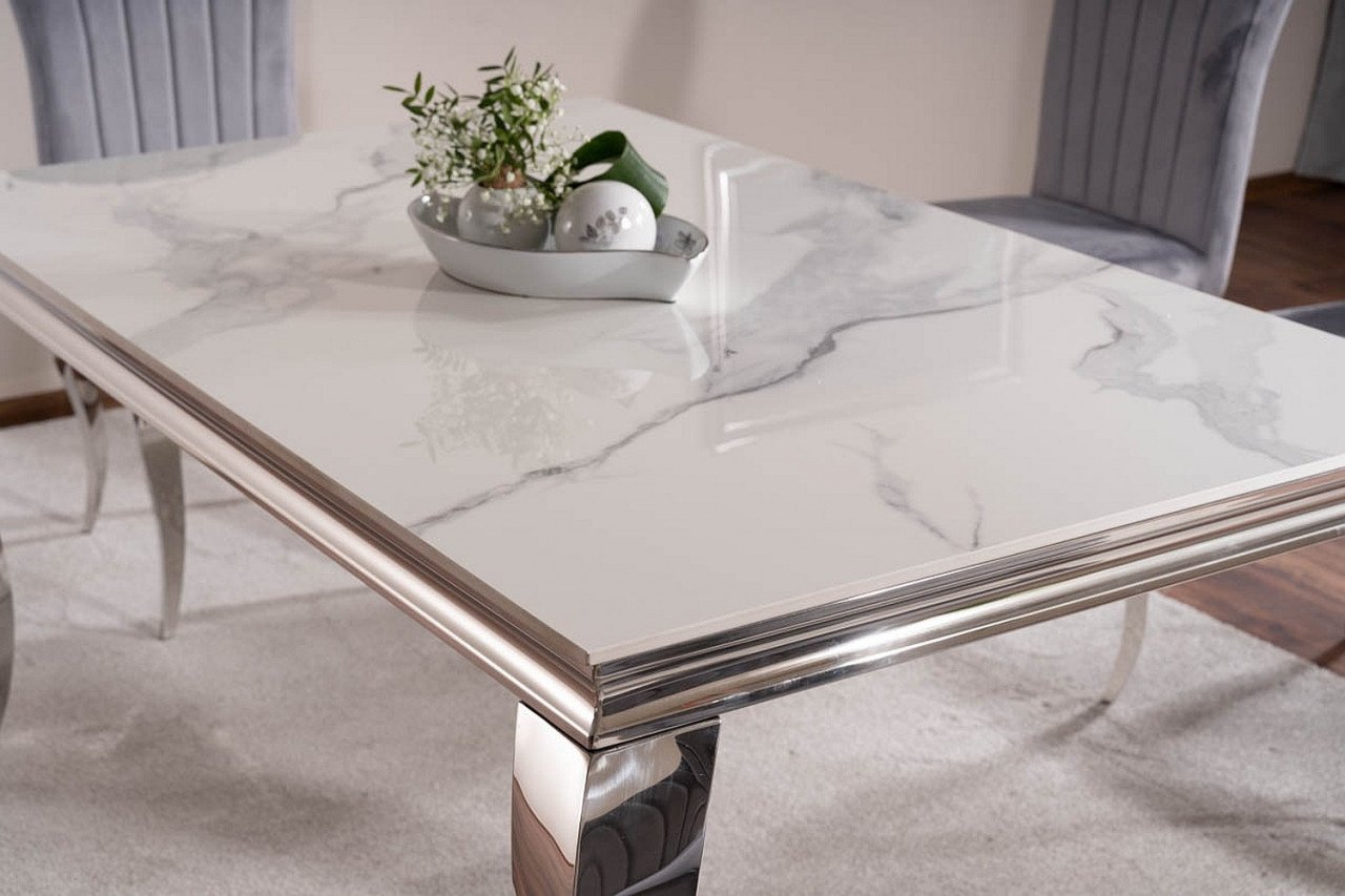 Poze Masa Ceramica Calacatta Prince alb/crom - l90 x L150 x h75 cm