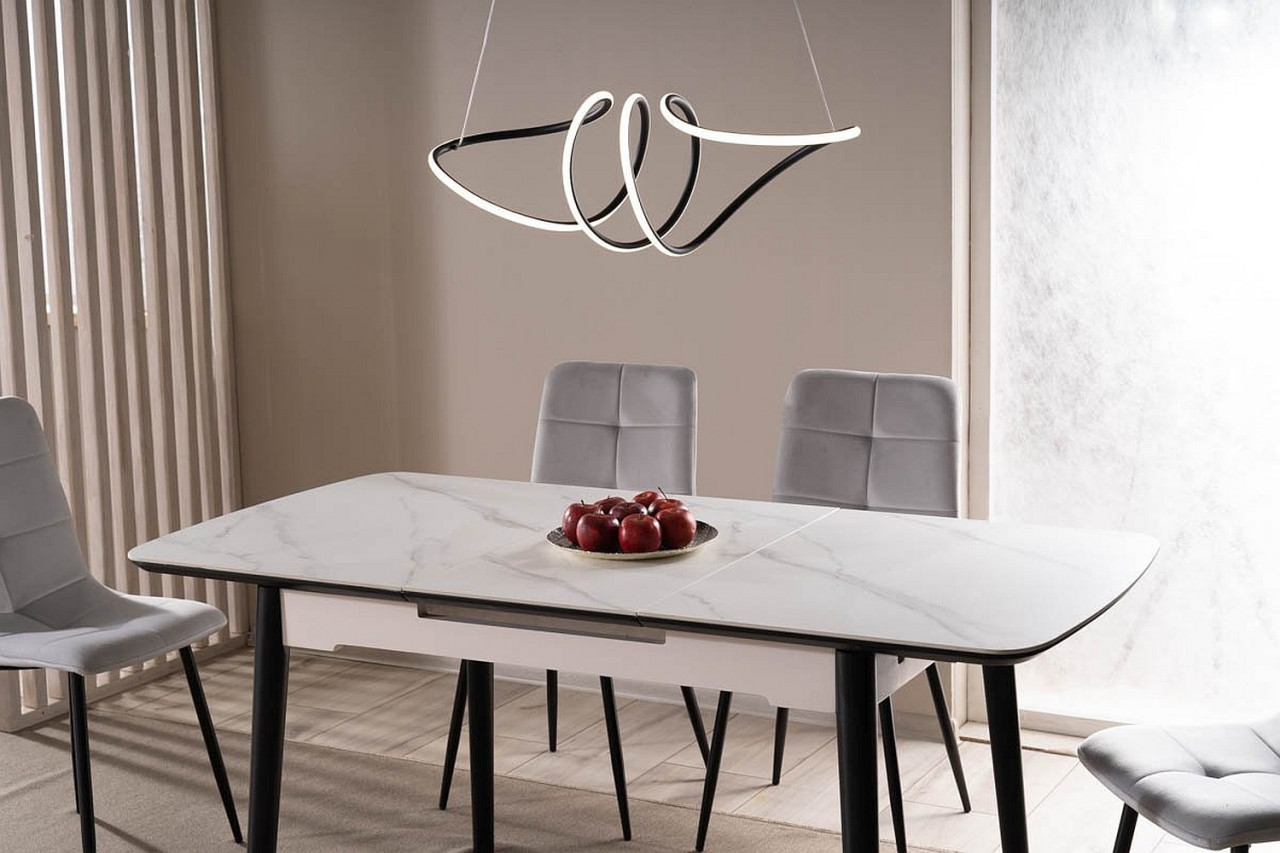 Poze Masa extensibila Apollo Ceramica marmura alba/negru mat - L120-160 cm