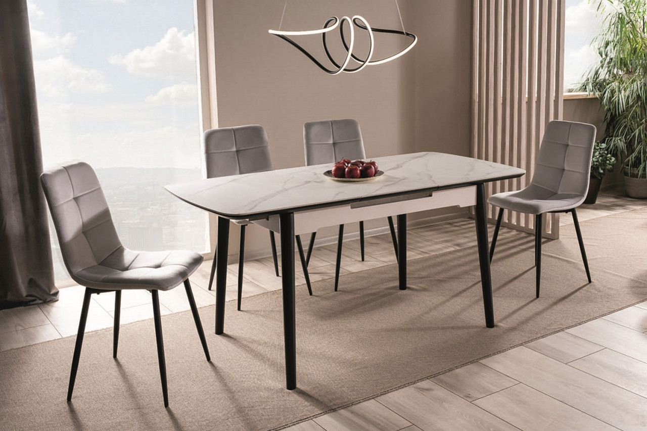 Poze Masa extensibila Apollo Ceramica marmura alba/negru mat - L120-160 cm