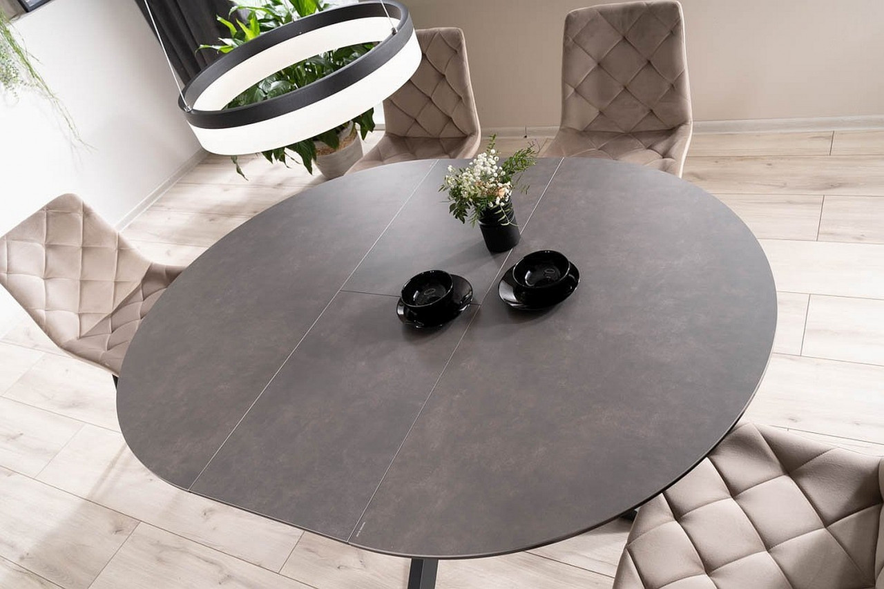 Poze Masa extensibila Porto Ceramica gri inchis/negru mat – L120-160 cm