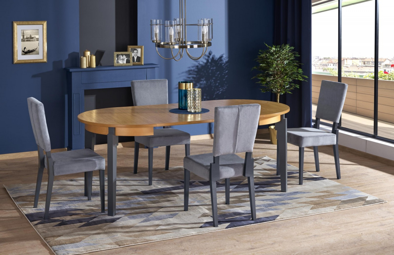 Poze Masa rotunda extensibila Sorbus stejar-grafit - L 100-200 x l 100 x h 77 cm