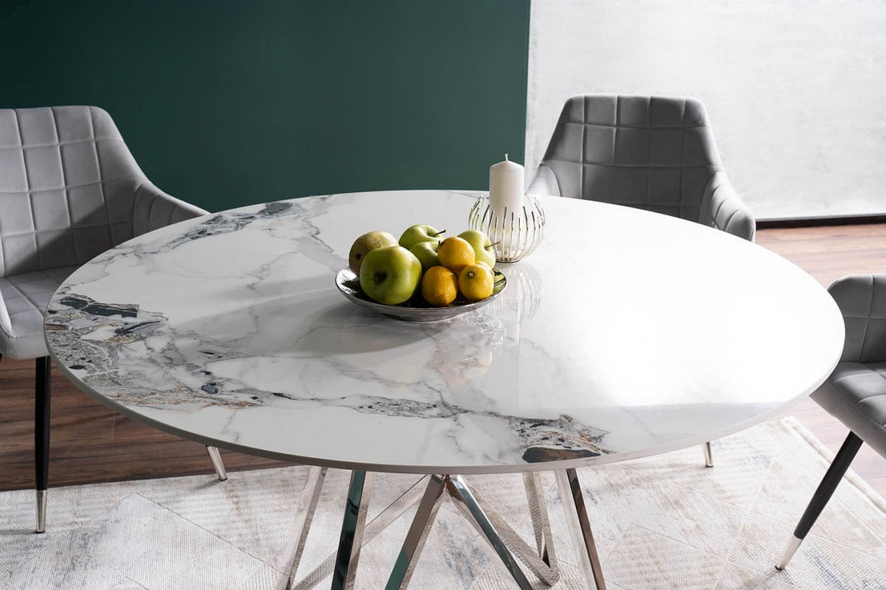 Poze Masa rotunda Murano Ceramica marmura alba/crom - ø120 / h76 cm