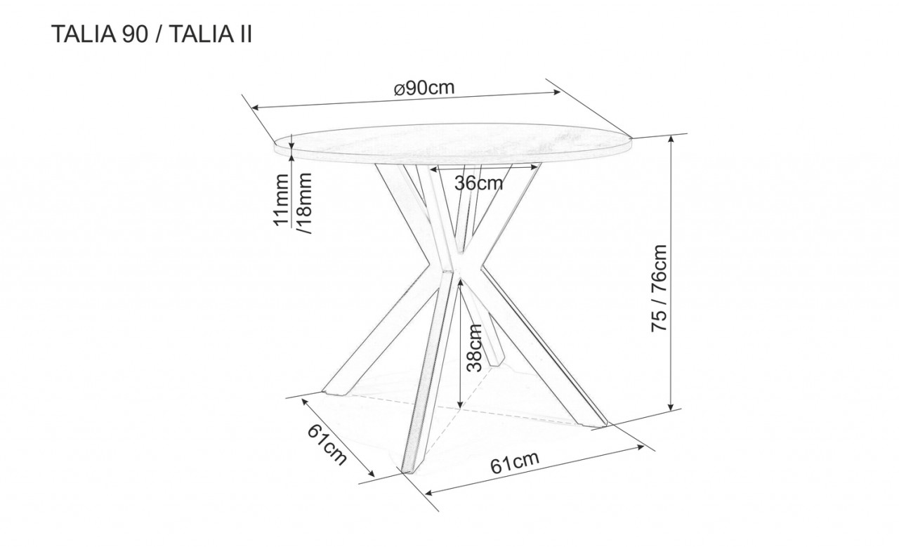 Poze Masa rotunda Talia II stejar/negru mat - ø90 / h76 cm
