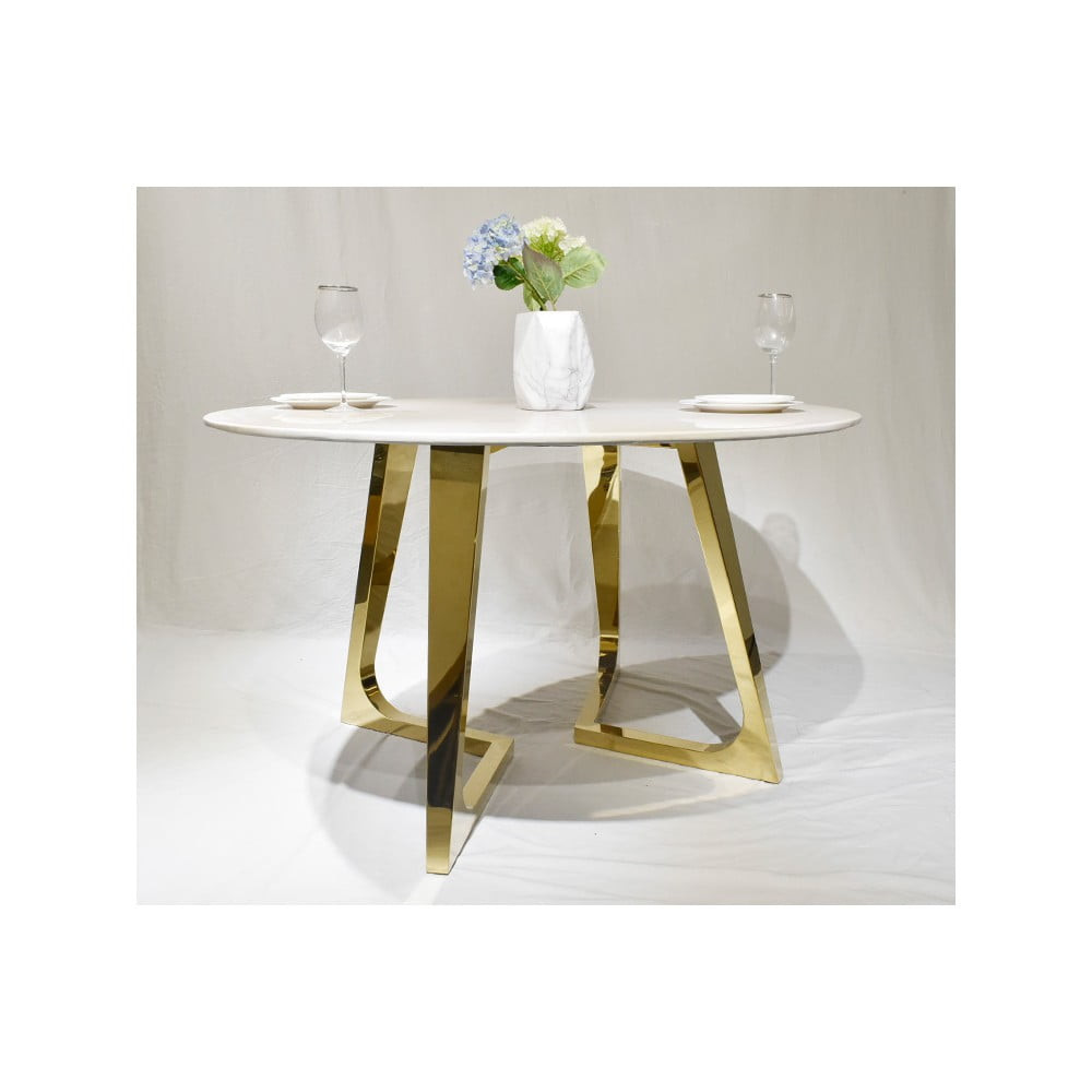 Poze Masa Veneto rotunda alb/gold marmura – H76 cm