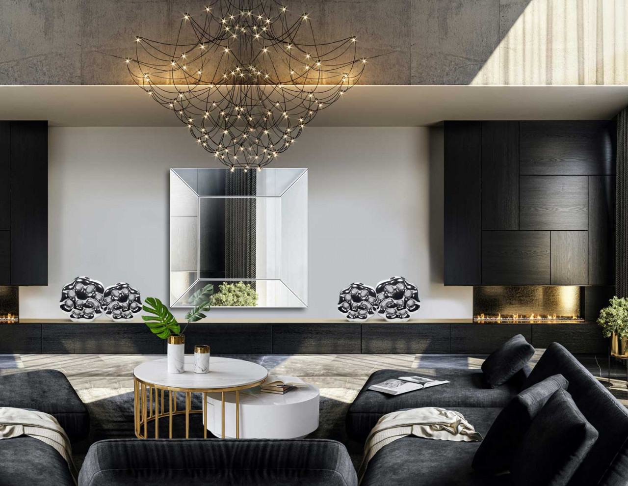 Poze Masuta de cafea Colmar alb/gold si marmura – H42 cm