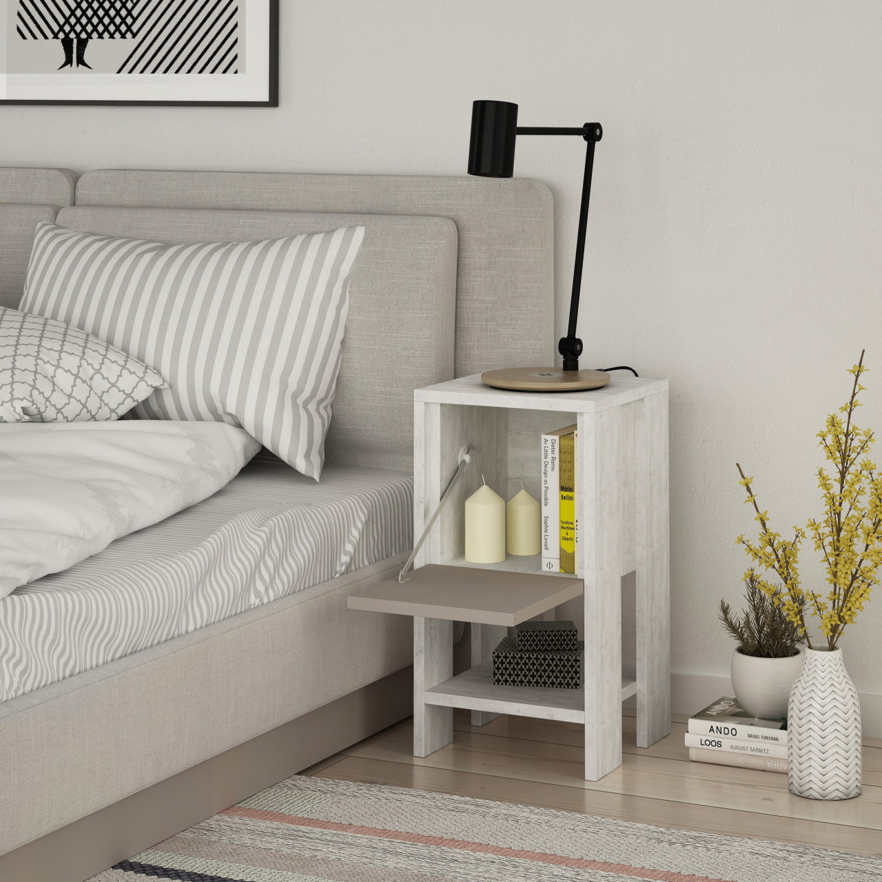 Poze Noptiera Ema white / light mocha
