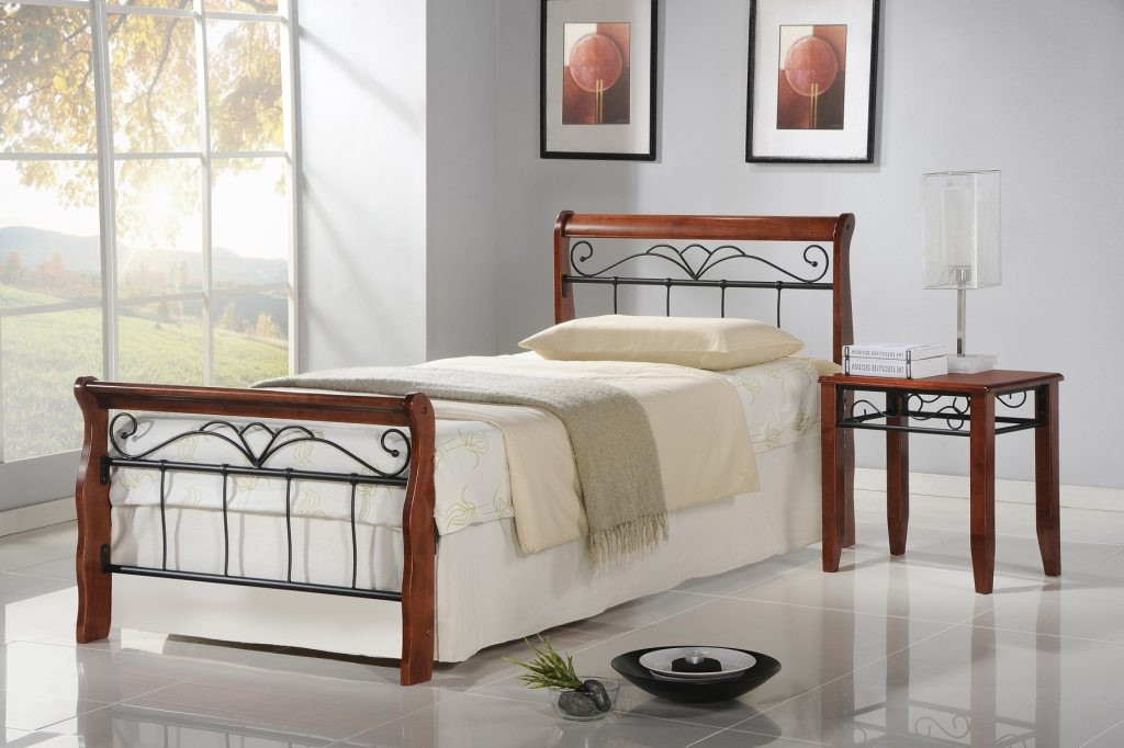 Poze Pat metal si lemn Veronica - 90x200 cm