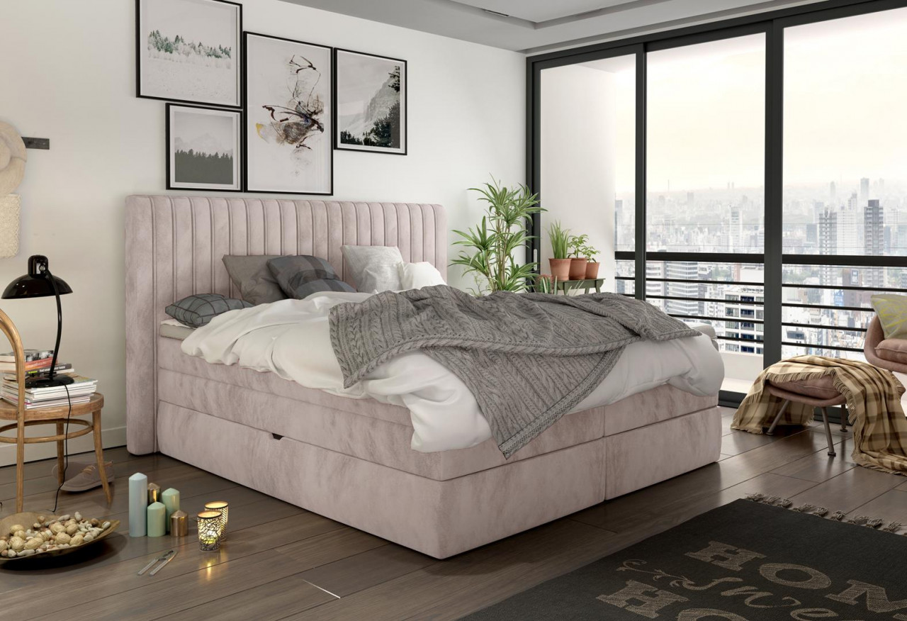 Pat tapitat tip boxspring minola – 140/200, l217 x l159 x h121 cm