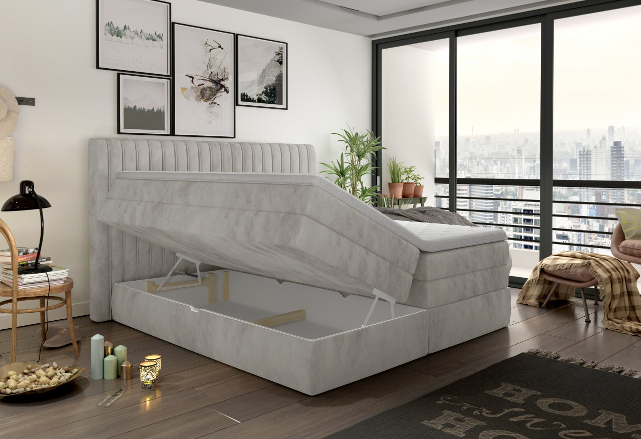 Poze Pat tapitat tip boxspring Minola – 160/200, L217 x l179 x h121 cm