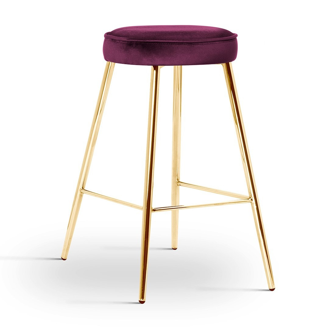 Scaun de bar Circo burgundy picioare gold - H65 cm