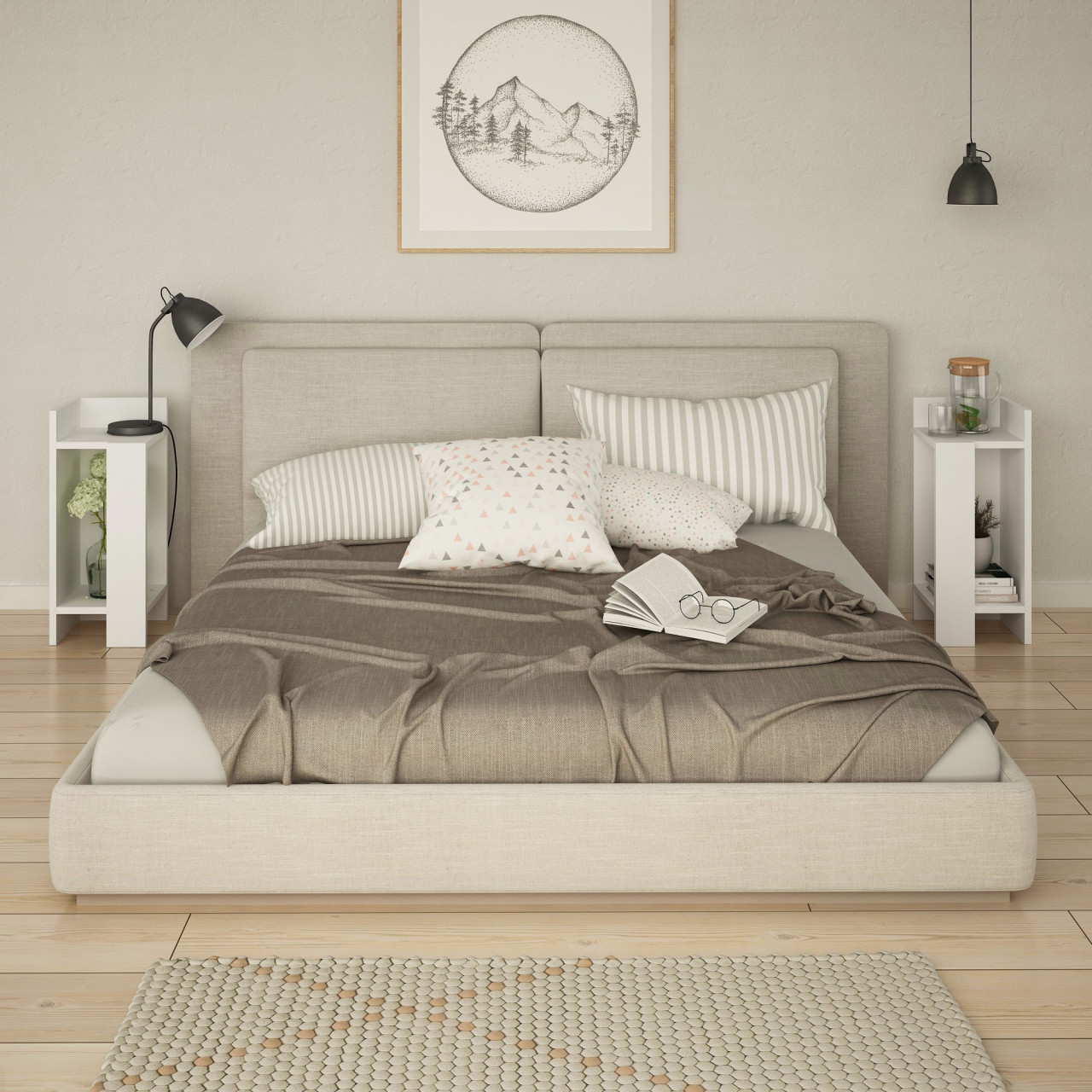 Poze Set 2 noptiere Elos alb/alb (2 bucati)