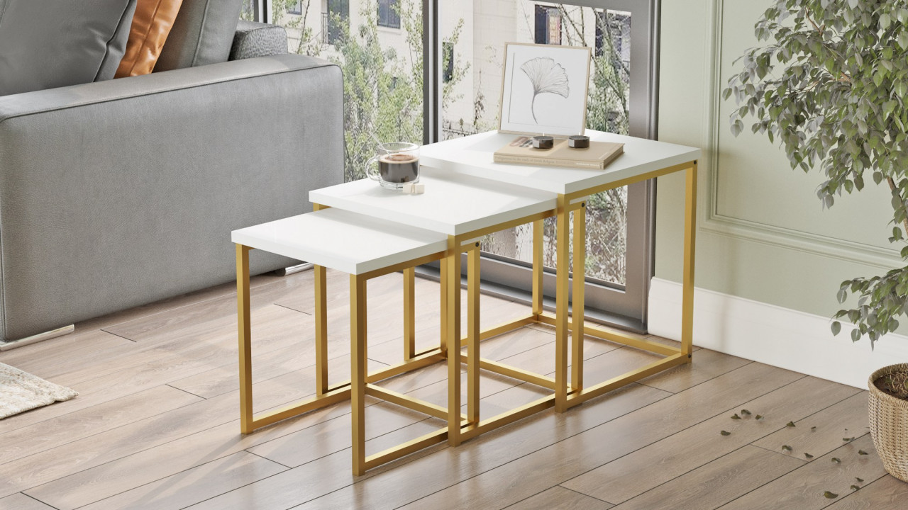 Poze Set 3 mese de cafea VG7-W alb / auriu