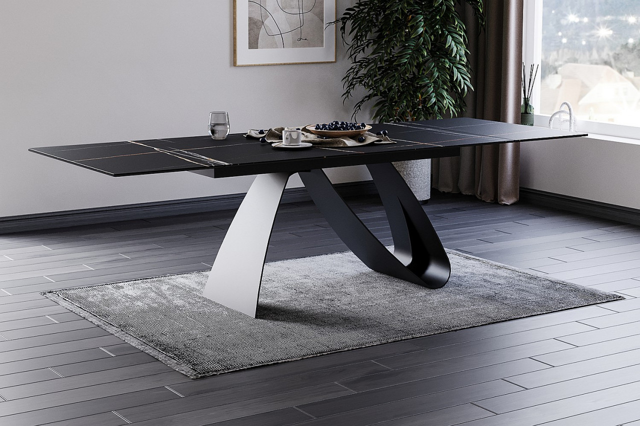 Poze Set masa extensibila Diuna ceramic negru/negru mat L160-240 cm + 6 scaune H-090 velvet gri deschis Blu03