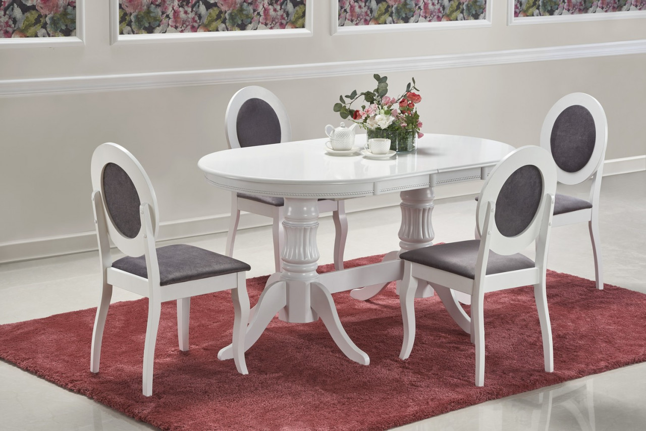 Poze Set masa extensibila Joseph L150-190 cm + 4 scaune Barock gri/alb